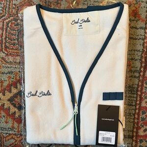 Bad Birdie White Vest with Navy Trim and Light Green Pull